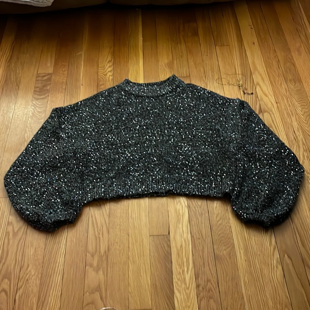 ZARA • knit oversized cropped sequin sweater in GUC • size M